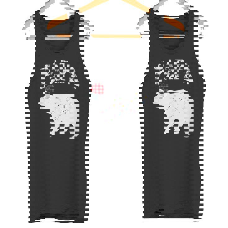 Papa Bear Xmas Buffalo Plaid Lights Matching Family Pajama タンクトップ