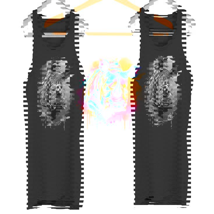 Rhinoceros アートワーク ポートレート 動物 アート カラフル スプラッシュ サイ タンクトップ