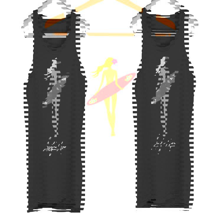 Surfs Up トロピカルブロンドサーファーガール タンクトップ