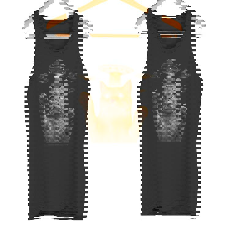 Ufo 誘拐 猫 面白い エイリアン ビーム リアル スタイル タンクトップ