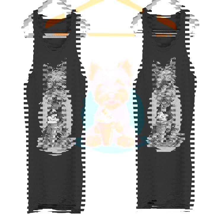 Yorkie Dog アニメ アイスクリームを食べる 夏 かわいい タンクトップ