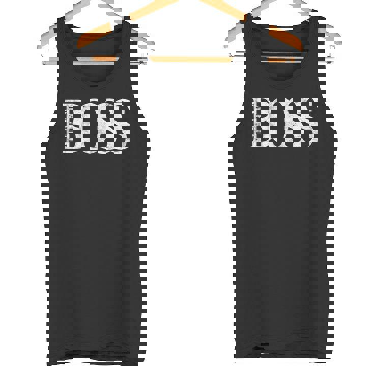 「The Real Boss」メンズ&レディース アンティーク調グラフィックtシャツ タンクトップ