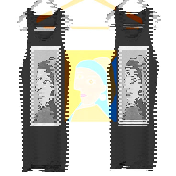 【ピカソ風】真珠の耳飾りの少女／フェルメール（パロディ）【世界の名画】面白い 美術館アート タンクトップ