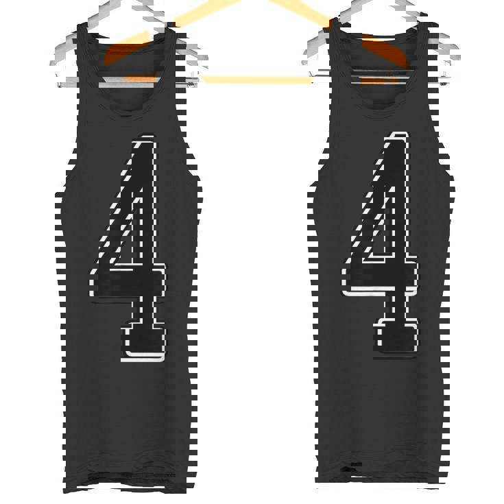 【両面プリント・表裏】4 数字 背番号・胸 ユニフォーム ナンバー【ブラック／黒の文字】スポーツ 部活 チーム 野球 タンクトップ