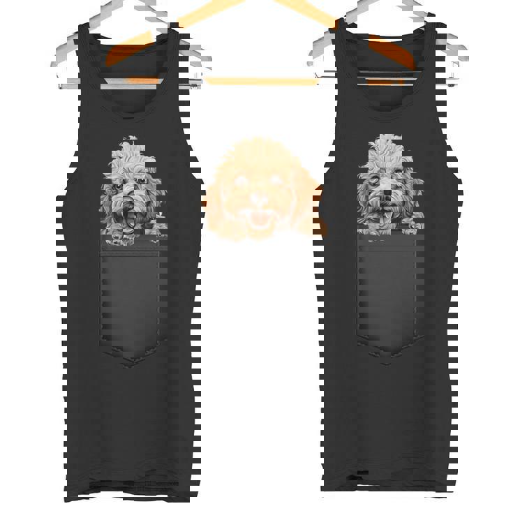 おもしろトイプードル 子犬 ポケットに入れたかわいいペット愛好家 タンクトップ