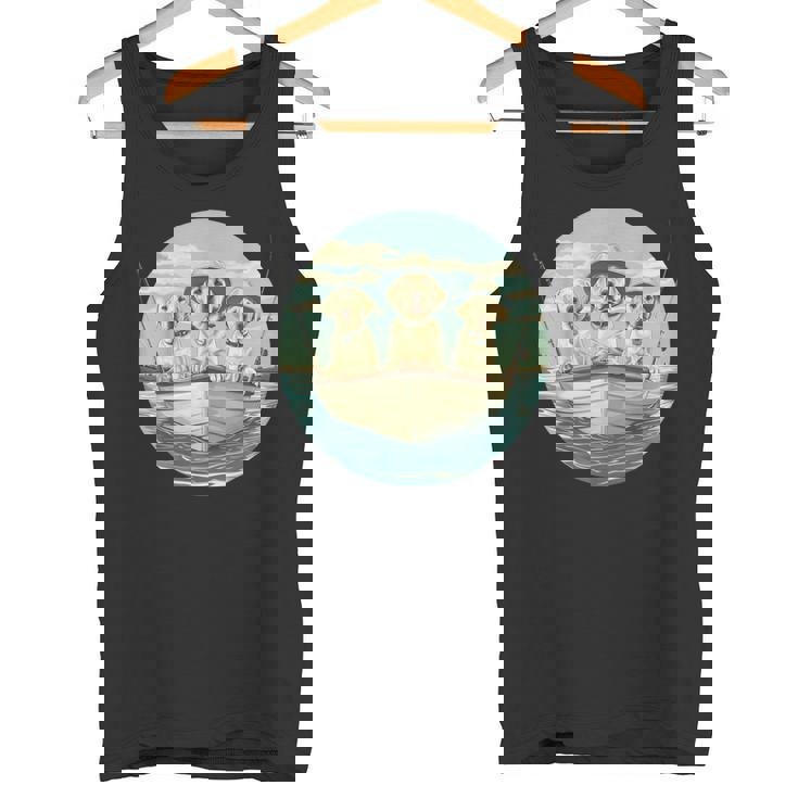 かわいい イエロー ラブラドールレトリバー 犬 釣り ボート 湖 犬 タンクトップ