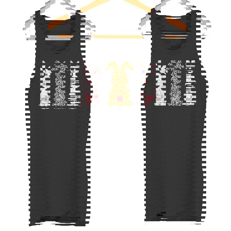 かわいい ヒョウ イースター バニー ウサギ トリオ フローラル ハッピーイースター タンクトップ