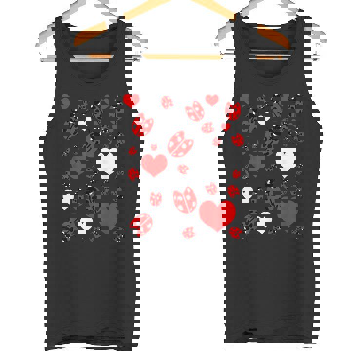 かわいいてんとう虫とハートのてんとう虫柄 タンクトップ