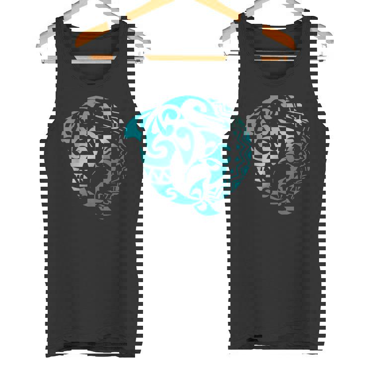 かわいいイルカ マンタレイ トライバル ハワイアン 海 海 恋人 タンクトップ