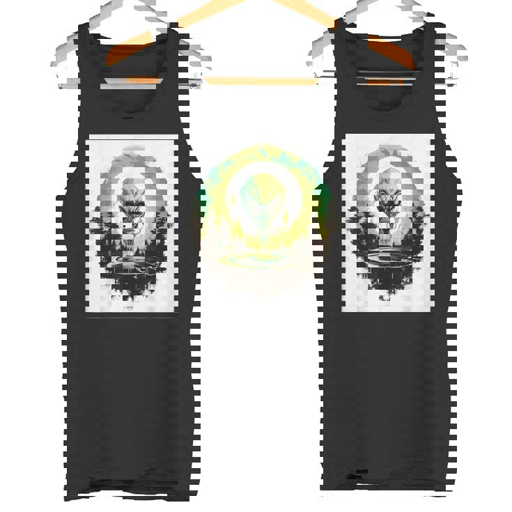 かわいいグリーンエイリアンヘッドufoスペースフェイス タンクトップ