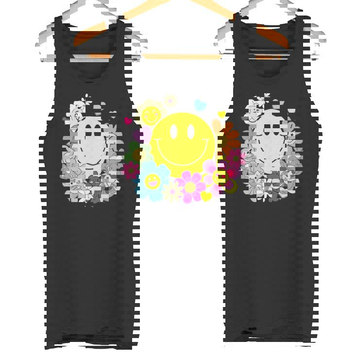 かわいいスマイルフェイス 花 ハッピーフェイス 花 ハート キッズ ガールズ タンクトップ