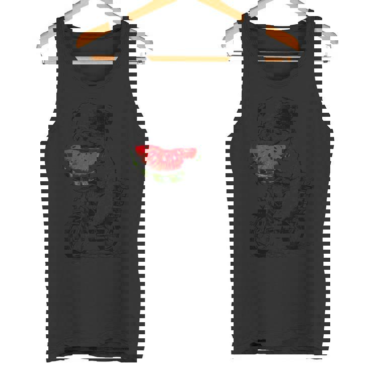 かわいいブルドッグが自転車に乗ってスイカを食べる 誕生日 タンクトップ