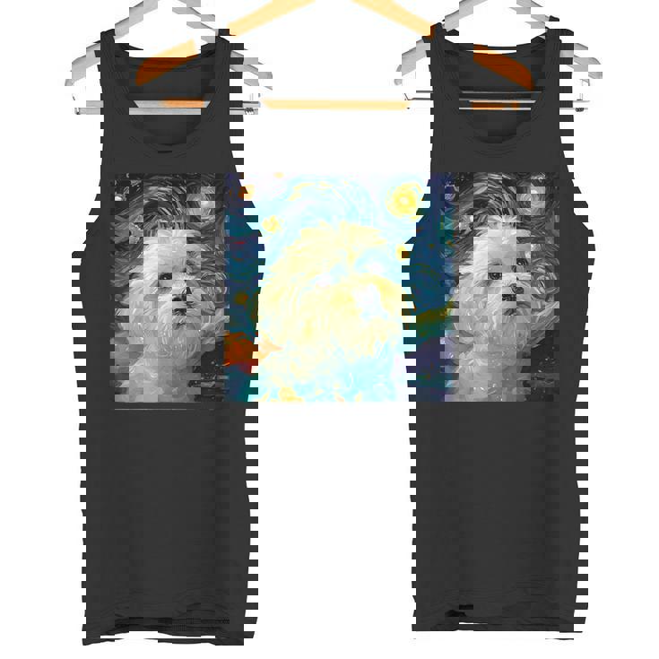 かわいいマルチーズドッグ 星月夜 ヴィンセント・ヴァン・ゴッホ絵画 タンクトップ