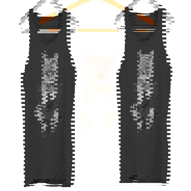 かわいい毛皮のような茶色のオオカミのポケット タンクトップ