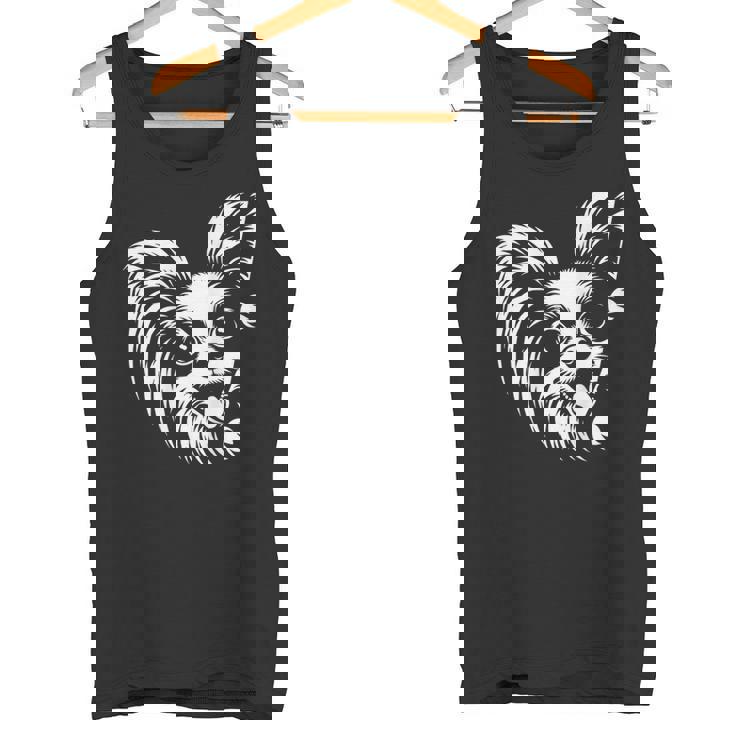 かわいい覗くパピヨン犬のグラフィック デザイン タンクトップ