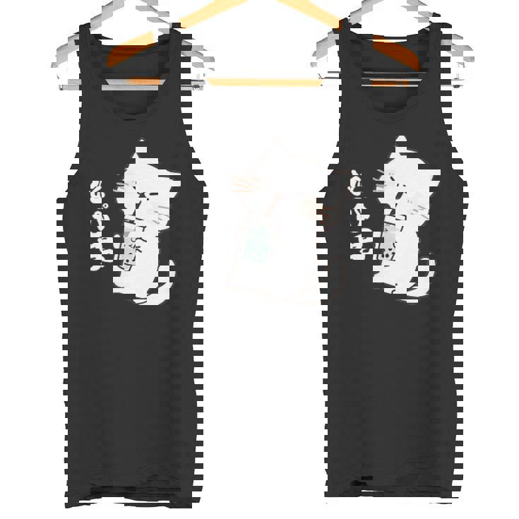 たぴ男ネコ – タピオカを飲む猫キャラデザインキッズから大人まで タンクトップ