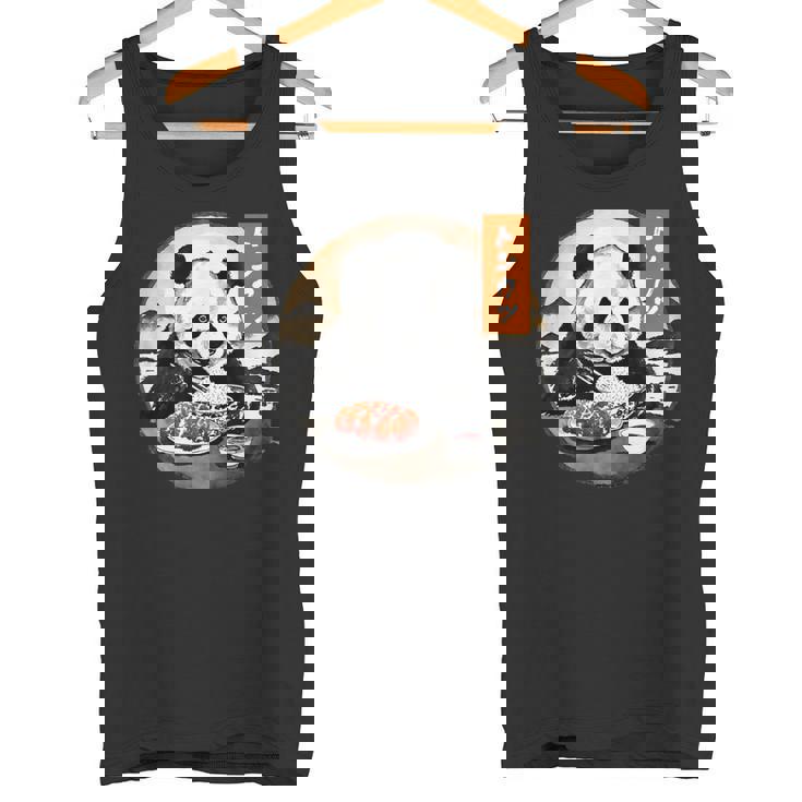 とんかつ パンダ 水墨画 日本食 日本語 おもしろ レトロ 和風 動物 タンクトップ