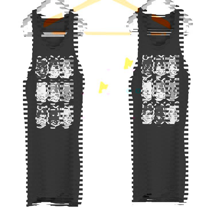 ねこ 9《ふぇいす》猫《黒・白・ハチワレ・三毛・ロシアン》【どうぶつフレンズ】顔 ゆるくて かわいい 動物 イラスト タンクトップ