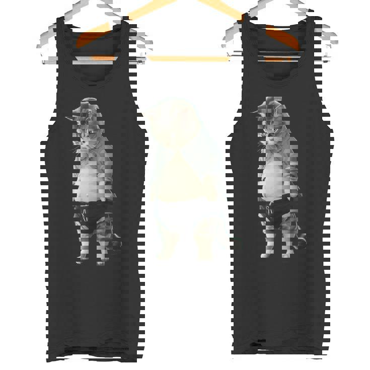 ぽっちゃり猫 お腹が大きい猫 ユーモア Fat Cat タンクトップ