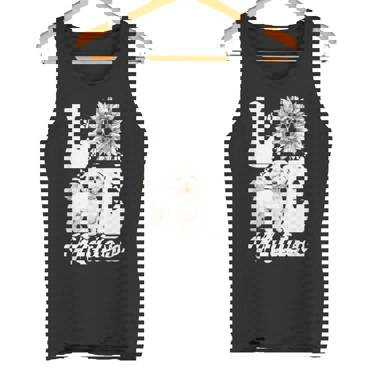 アイ・ラブ・マルチーズ・ドッグ・オーナー・ファニー・ポー・プリント・サンフラワー・ラバー タンクトップ