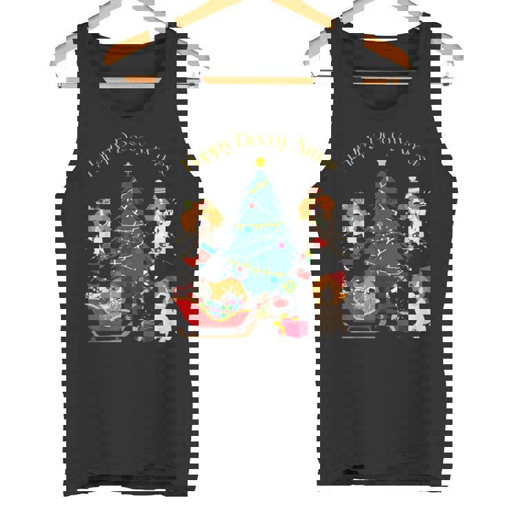 アグリー ハッピーデコピンクリスマス コーイケルホンディエ犬 ダッチデコイスパニエル犬 タンクトップ