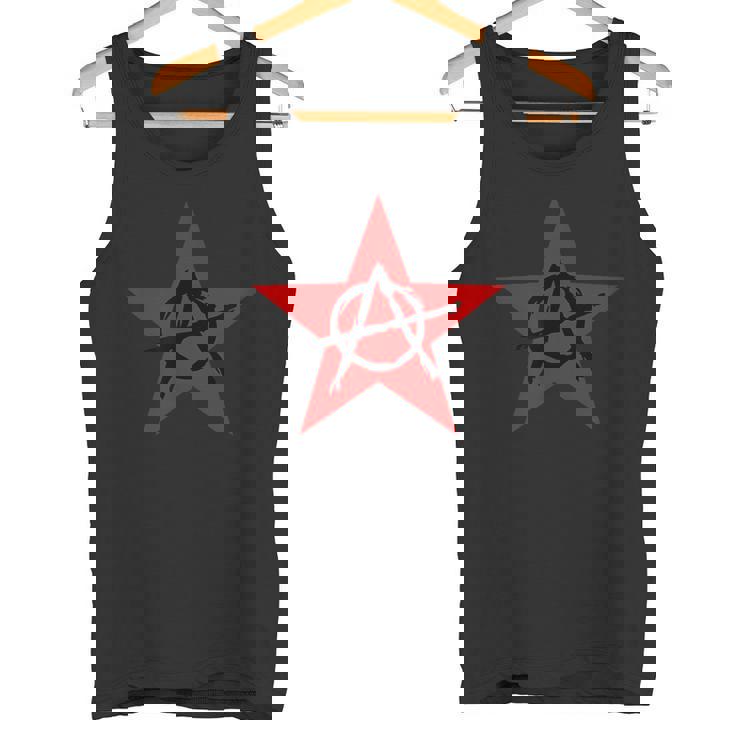 アナーキーサイン、ブラック、レッド、星、海賊、反逆者、パンク、アンチ。 タンクトップ