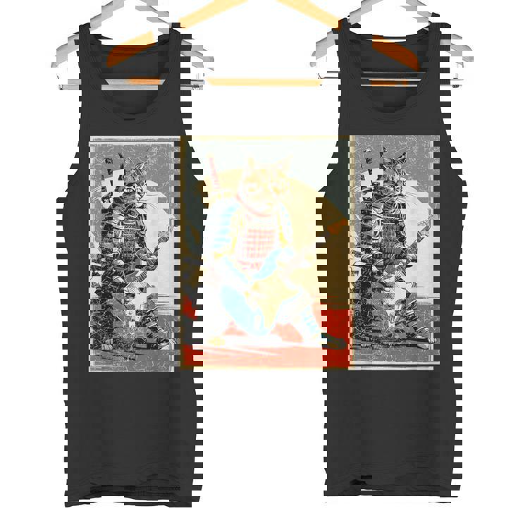 アニメ 日本の侍猫 エレキギターを弾くアートワーク タンクトップ