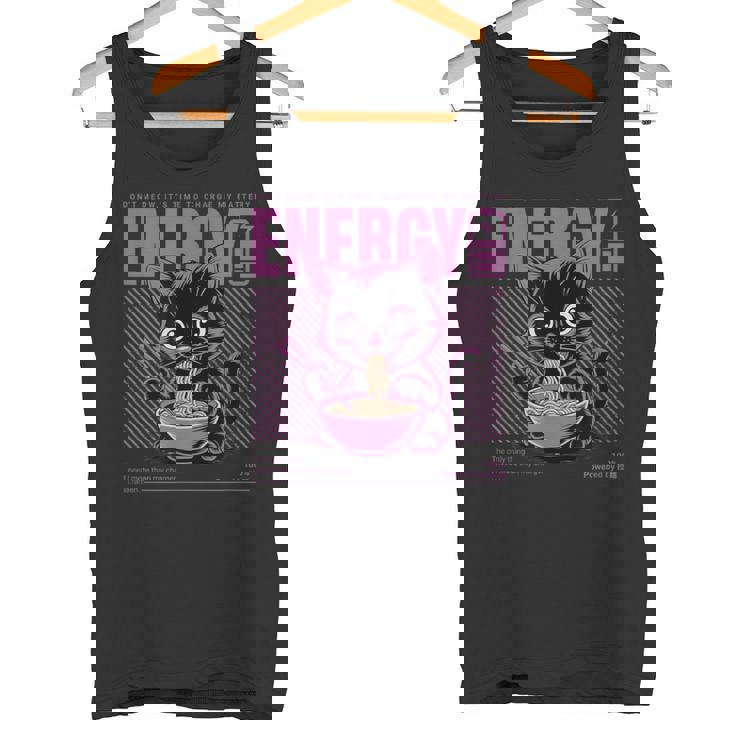 アニメ風ラーメン猫デザイン 充電と食欲のエネルギー系グラフィック タンクトップ