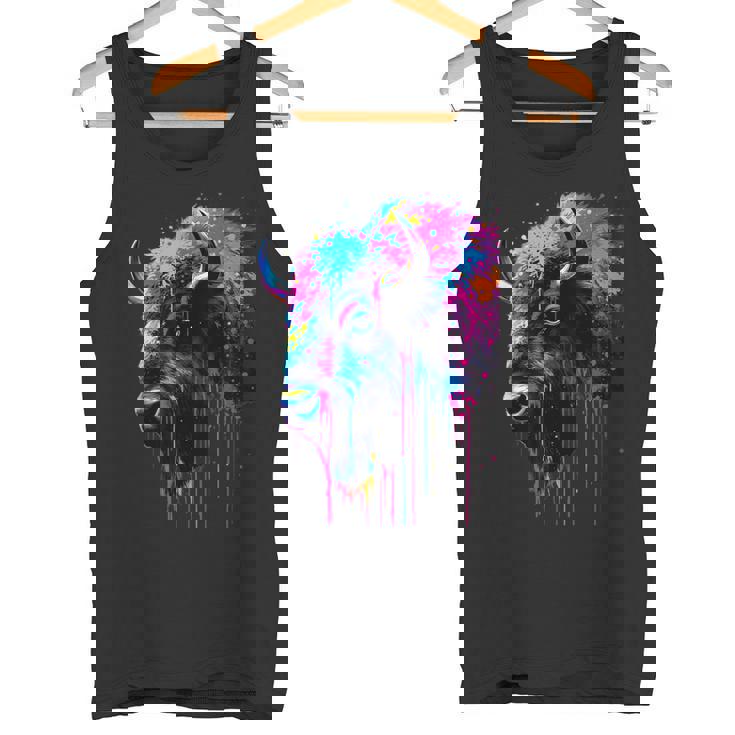 アメリカンバイソンカラーポップアート 美しいアメリカンバイソン愛好家 タンクトップ