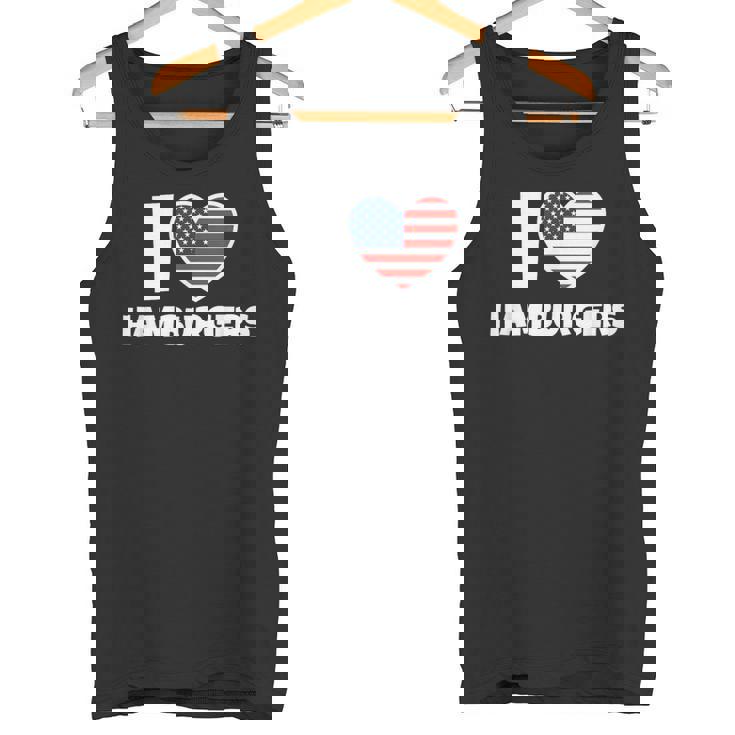 アメリカ国旗とハートのアイ・ラブ・ハンバーガー タンクトップ