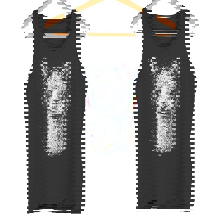 アルパカ アニマル モチーフ 音楽 ヘッドホン イラスト アルパカ タンクトップ