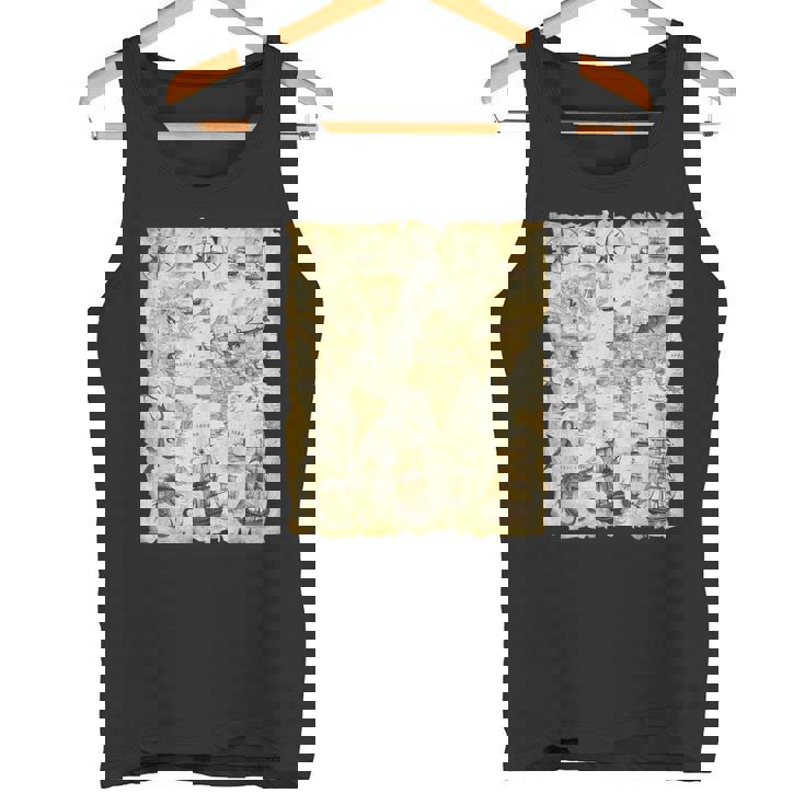 アンティーク地図 海の生き物 海賊 タンクトップ