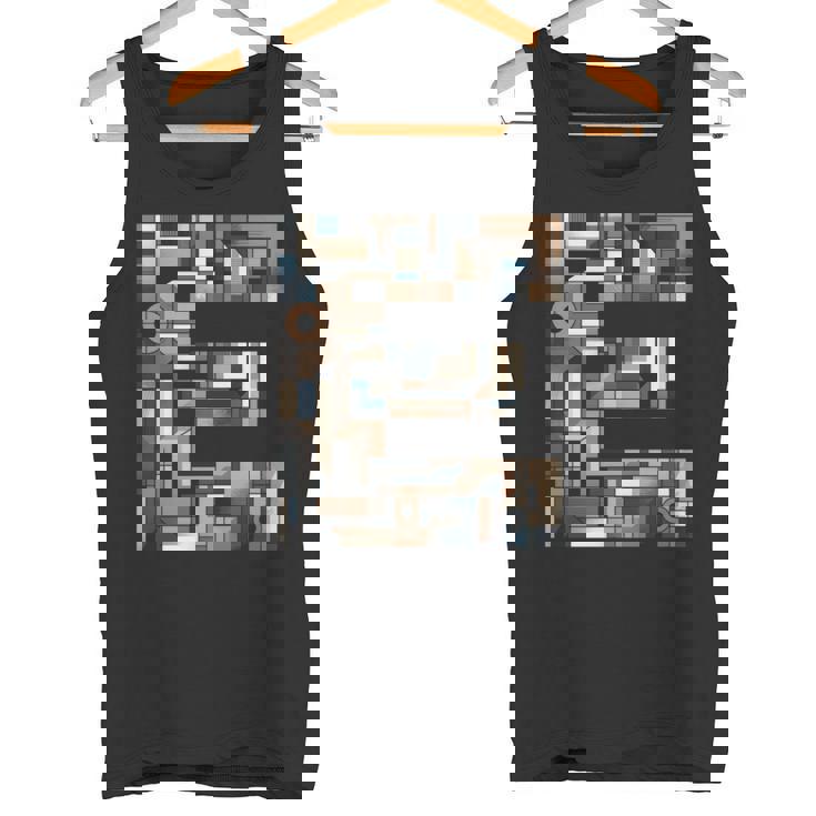 イニシャル 名前 文字 E アルファベット キュービズム アートスタイル 長袖tシャツ タンクトップ