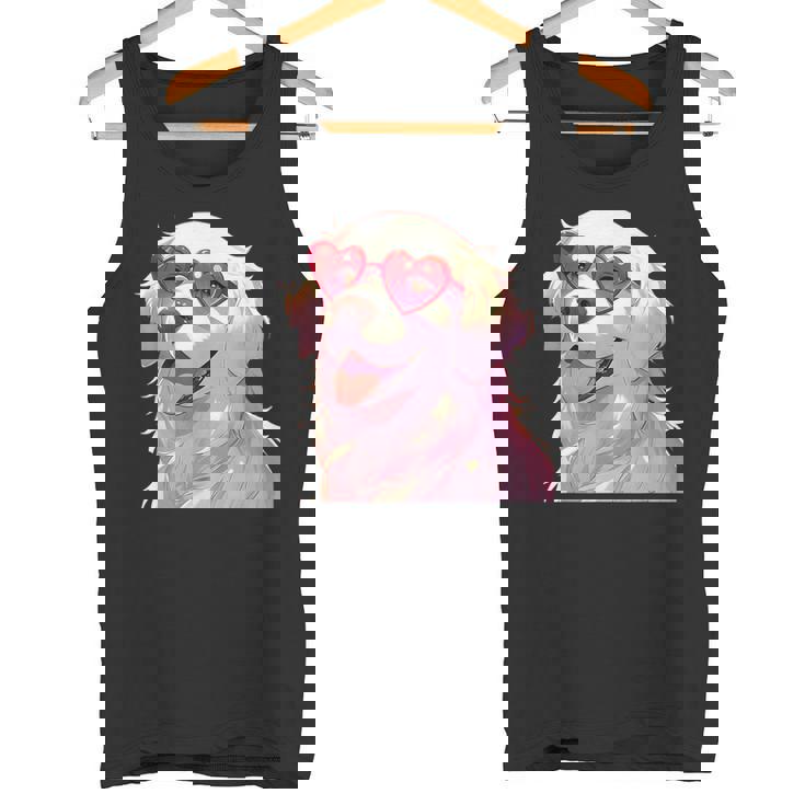 イングリッシュクリーム ゴールデンレトリバー ママギフト ハート メガネ ラブ タンクトップ