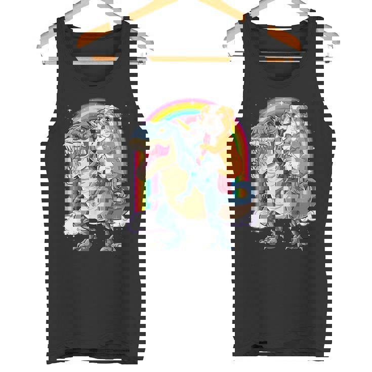 イングリッシュブルドッグ ユニコーン ライディング ダイナソー Tレックス ギフト メンズ レディース タンクトップ