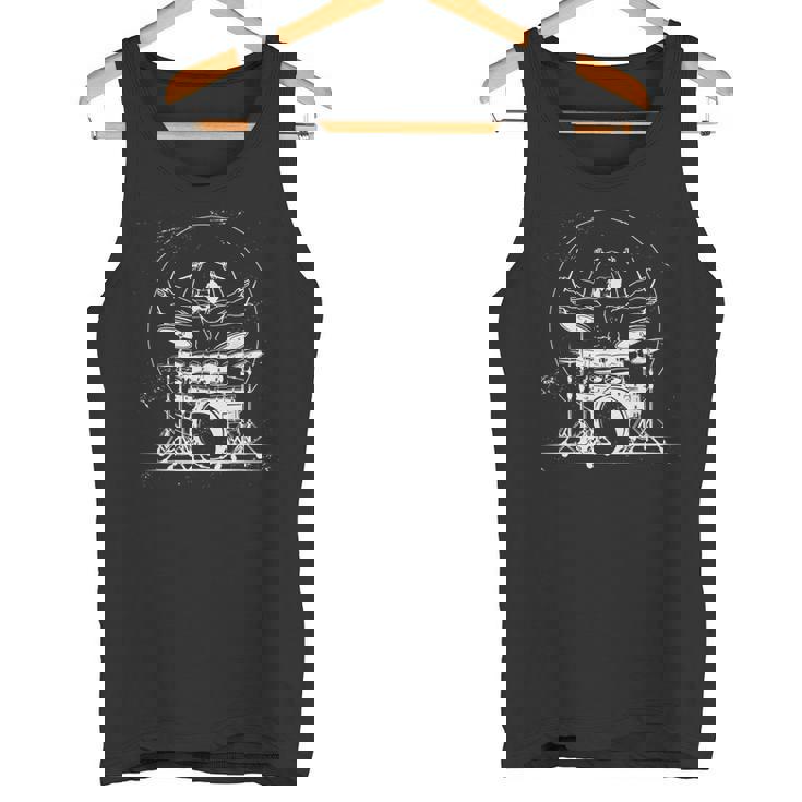 ウィトルウィウス的人体図 ドラム 面白tシャツ レオナルドダヴィンチ おもしろ ドラマー 服 音楽 メンズ タンクトップ
