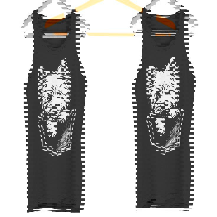 ウエスト ハイランド ホワイト テリア犬の覗くウェスティ デザイン タンクトップ