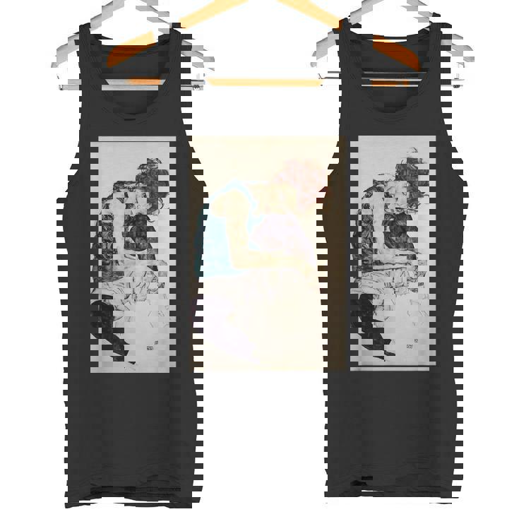 エゴン・シーレ作「膝を曲げた座る女」1917 タンクトップ