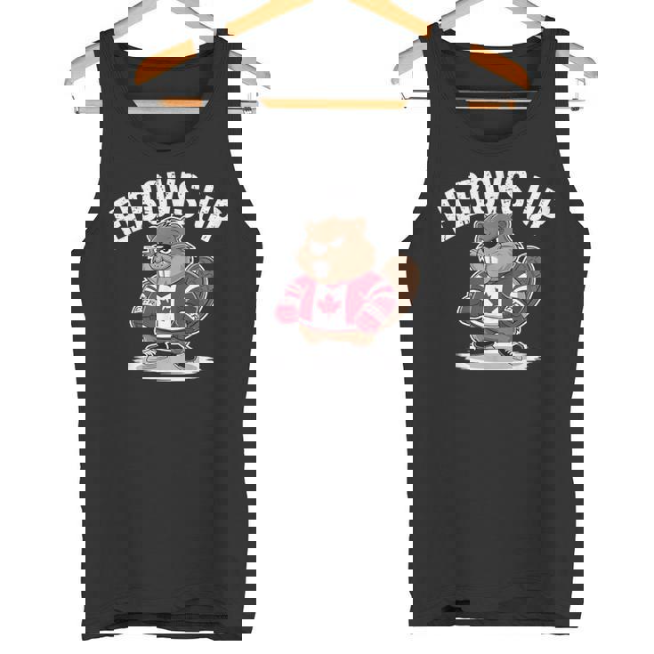 エルボーズ アップ ホッケー ビーバー カナダ人 誇り高き北 強くて自由 タンクトップ