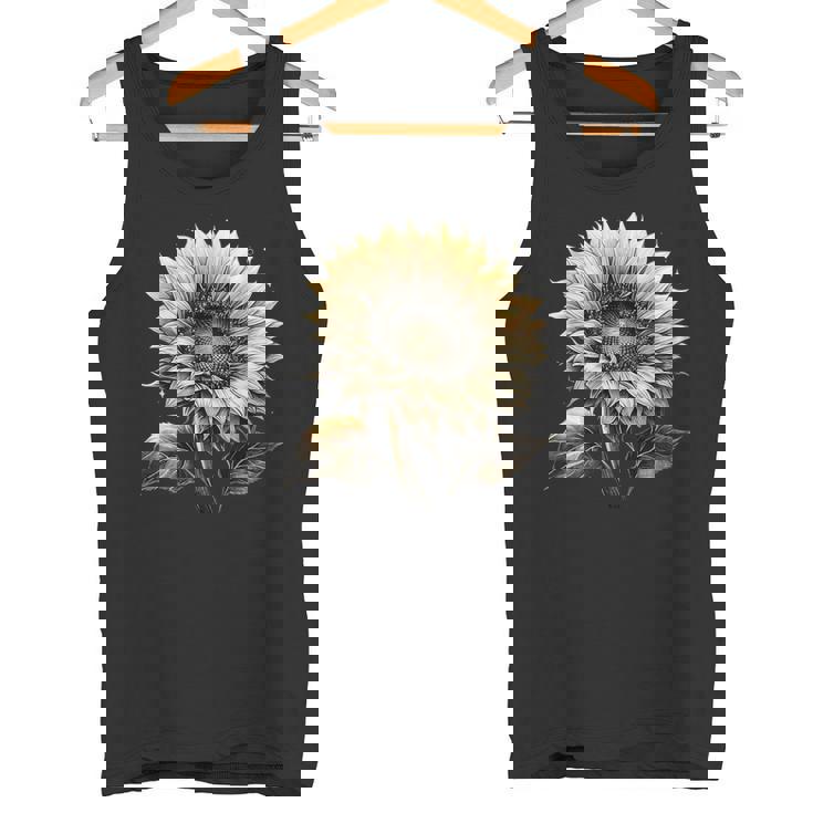 エレガントなビンテージひまわり植物芸術 タンクトップ