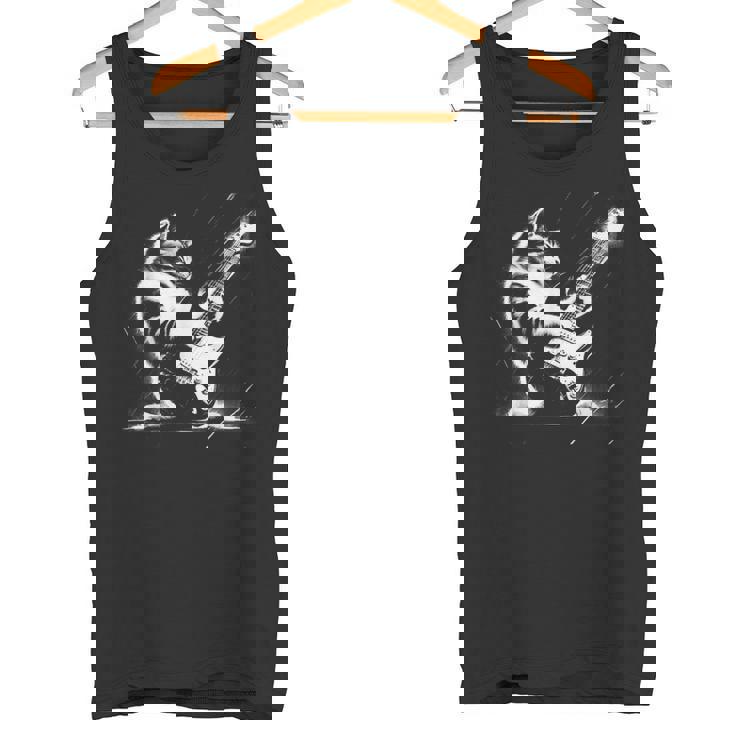 エレキギターで遊ぶ面白いギター猫 タンクトップ