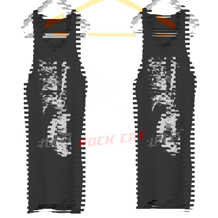 エレキギターを弾くロックキャット 面白い猫ニャーパロディショー タンクトップ