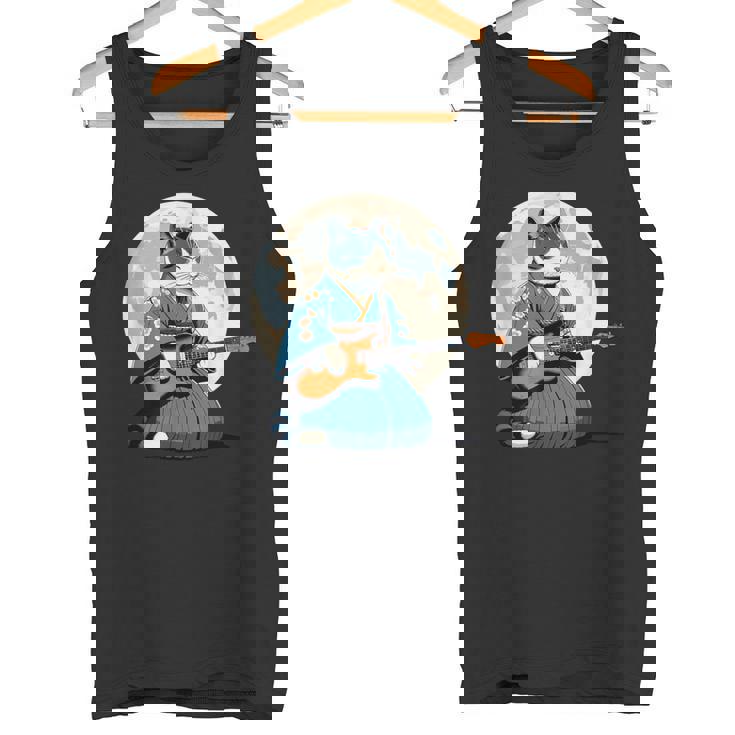 エレキギターを弾く日本猫 着物&猫ギター タンクトップ