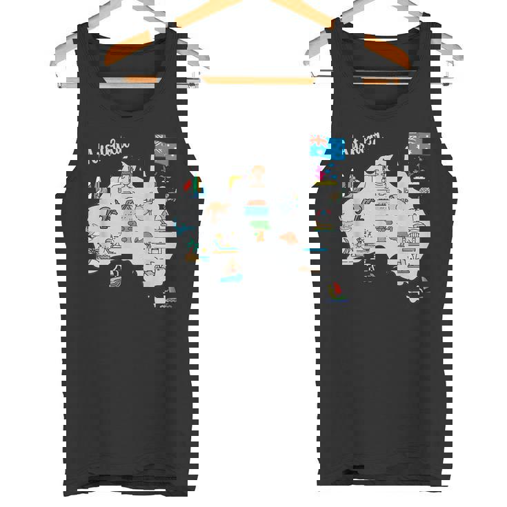 オーストラリアの地図。風景、動物、文化、シンボルのアイコン タンクトップ