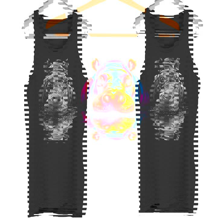 カバ カラフル アート 動物 かわいい グラフィック モチーフ カバ タンクトップ