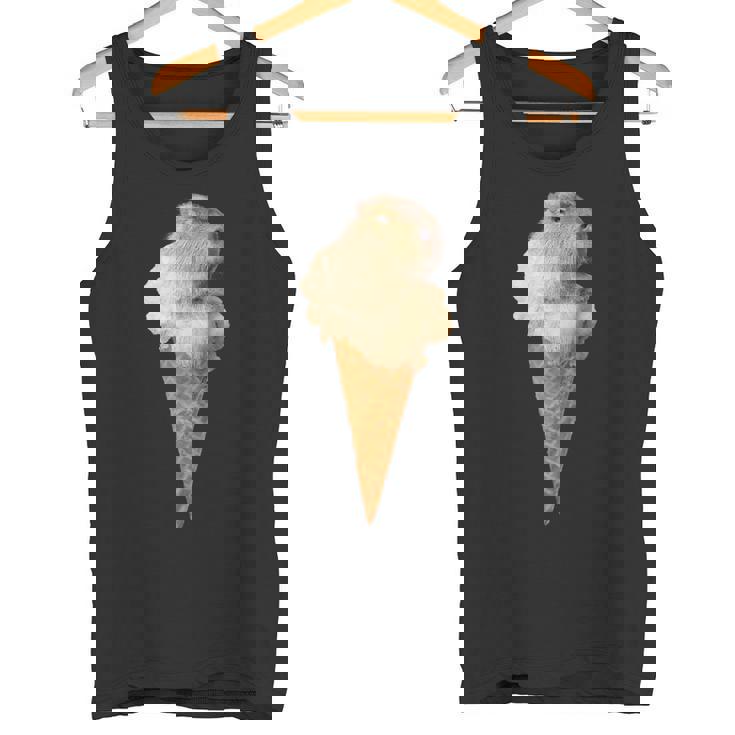 カピバラ アイスクリーム コーン おもしろ かわいい タンクトップ