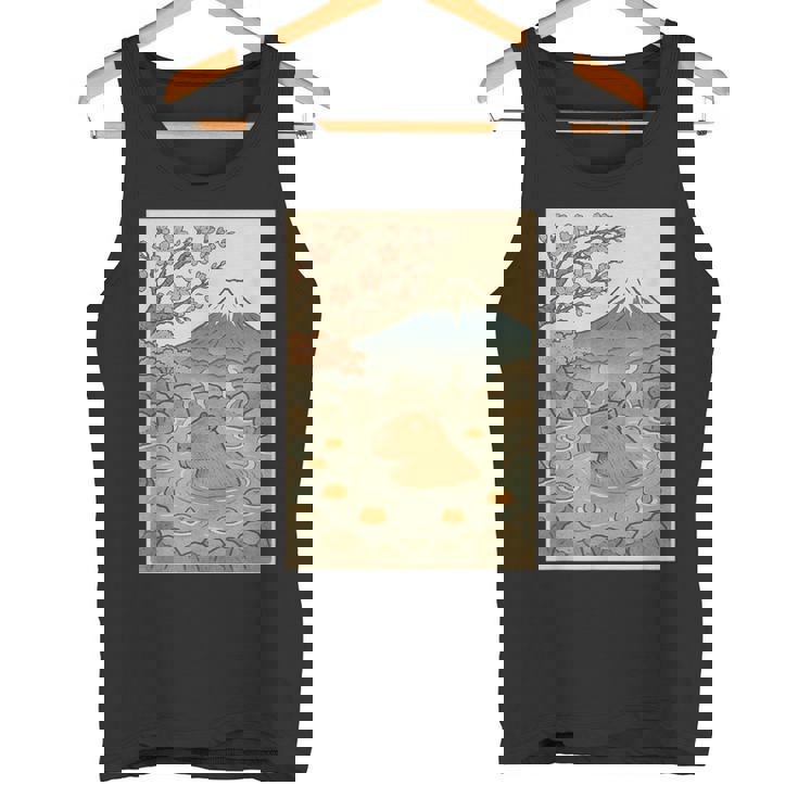 カピバラ 桜と温泉のカワイイアート タンクトップ