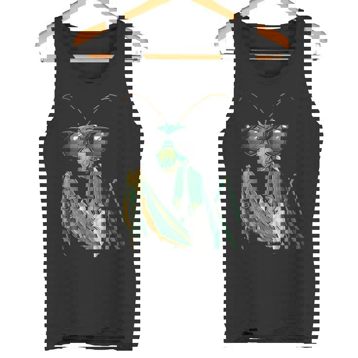 カマキリのサングラスをかぶったコスチュームファニーバグ昆虫 タンクトップ