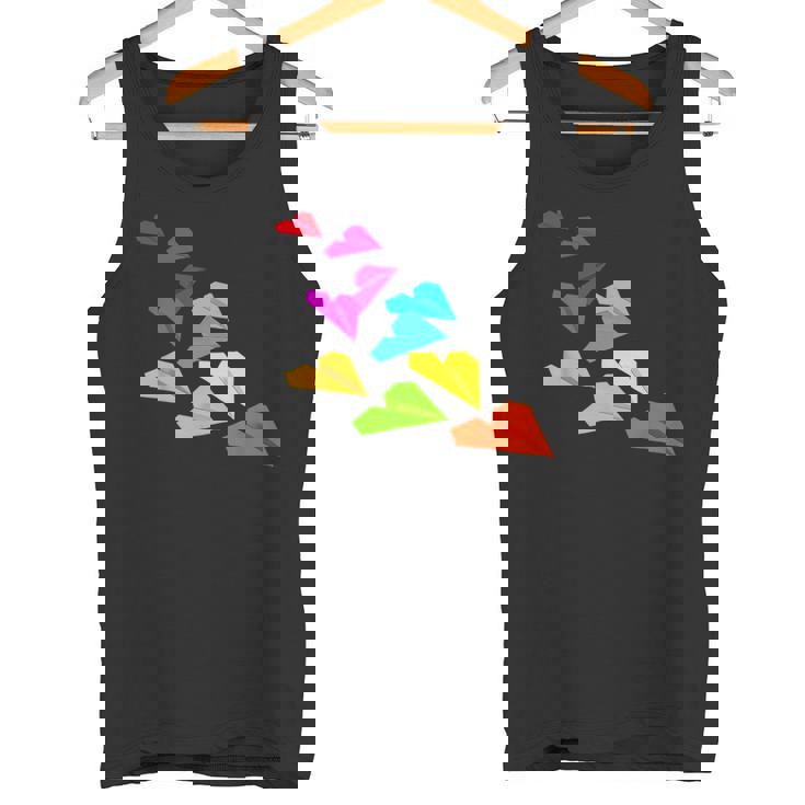 カラフルな紙飛行機デザイン 飛行機愛好家向け タンクトップ