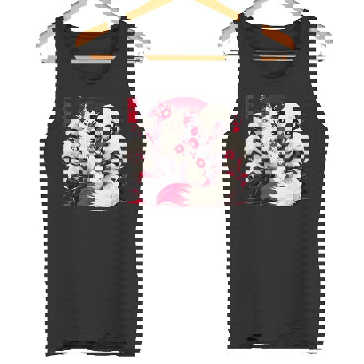 キツネ キツネ 赤いクモユリ 花 日本の九尾キツネ タンクトップ